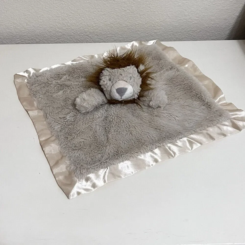 Cloud Island Tan Lion Security Blanket Lovey Satin Trim Lovie Blankie